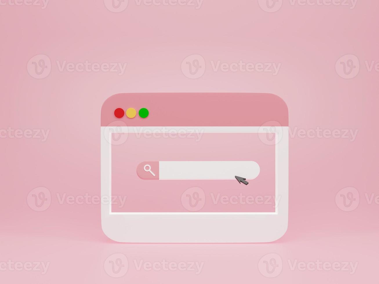 3D rendering, 3D illustration. Minimal video media player Interface with Search bar on pink background. Concept of searching internet data and web browsing photo