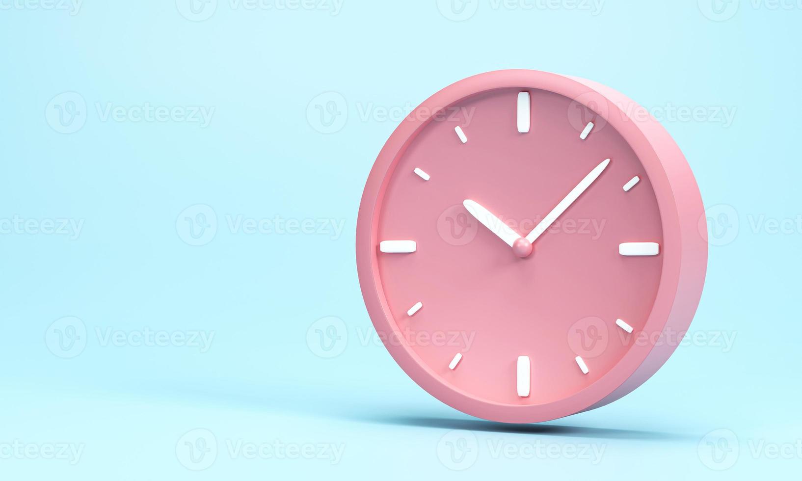 3D render, 3D illustration. Circle clock icon. Simple alarm clock on blue background. Minimal creative concept. photo