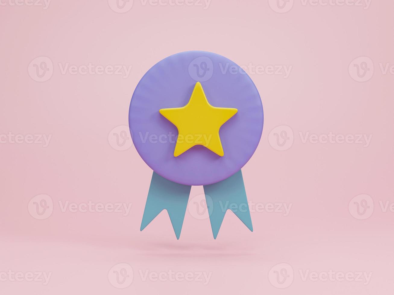 3D render, 3D illustration. Award winner medal with star and ribbon. icon design cartoon minimal style. photo