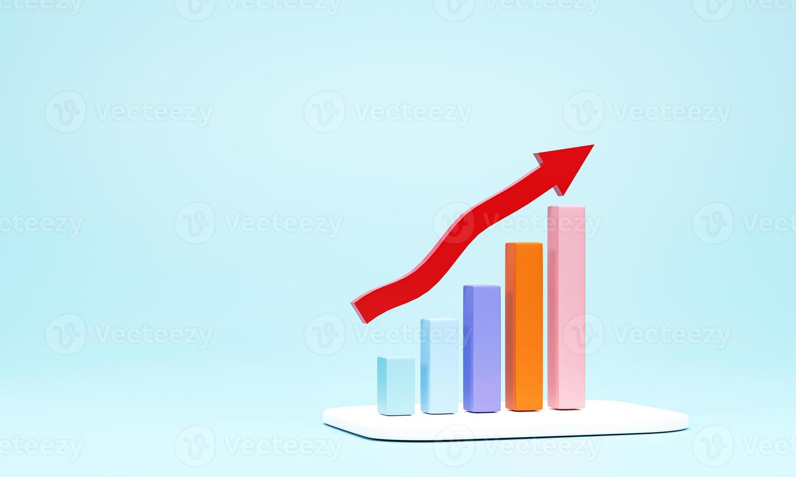3D rendering, 3D illustration. bar graph, pie chart and isolated on white background. Ascending graph for progress growth. concept of business finance, investment economy, statistics. photo