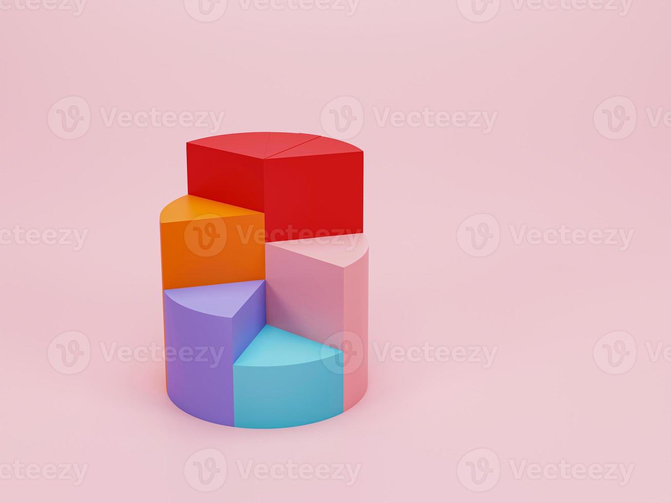 3D render, 3D illustration. Pie chart infographic icon. Simple circle diagram graph icon on pink pastel background. financial data presentation concept. photo