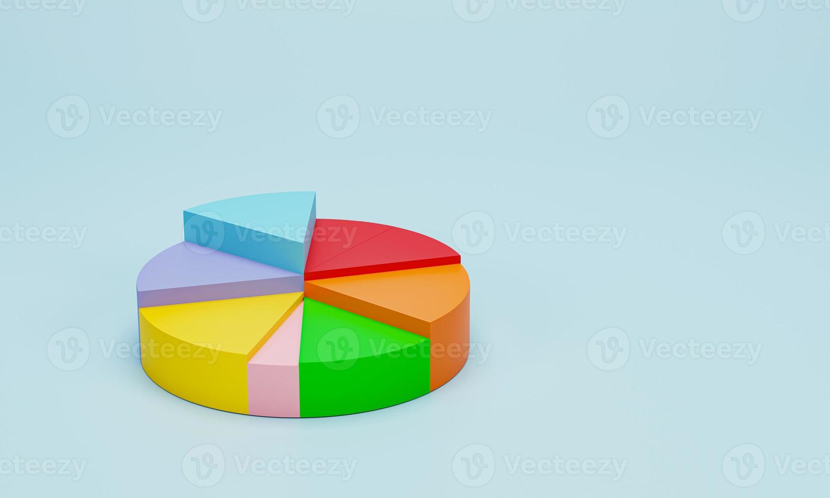 3D render, 3D illustration. Pie chart infographic icon. Simple circle diagram graph icon on blue pastel background. financial data presentation concept. photo