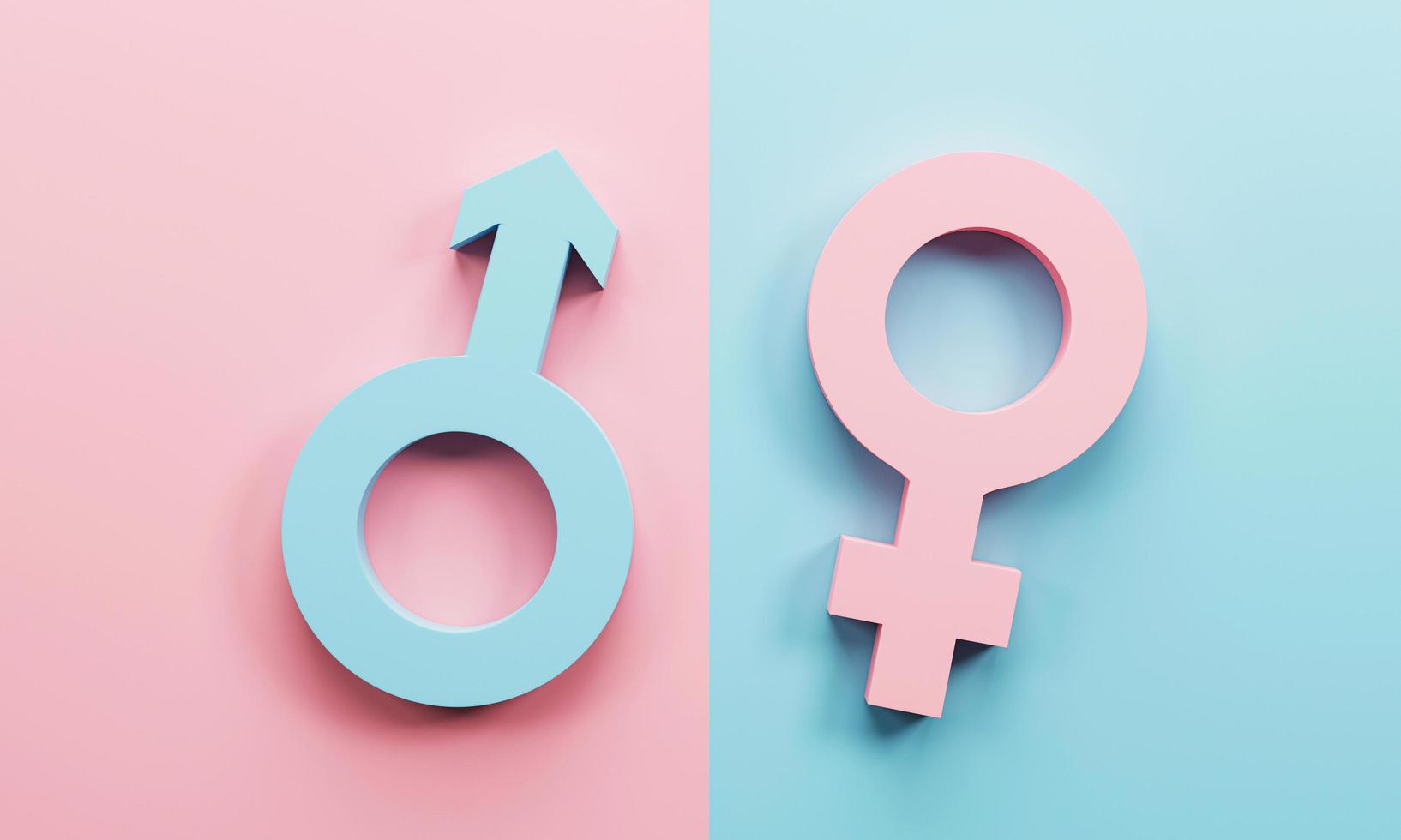 3d rendering, 3d illustration. Male and Female sexual symbols on pink background. Linked heterosexual couple gender symbol. Modern minimal concept. photo