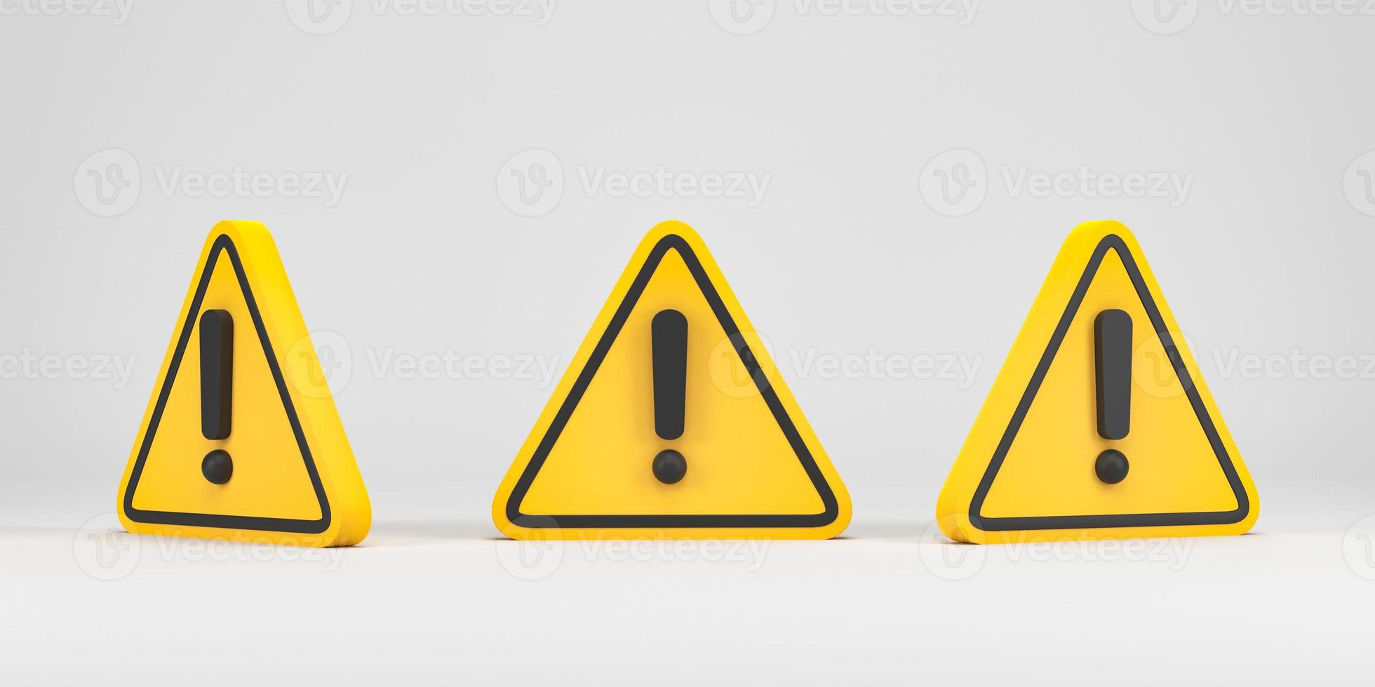 3D rendering, 3D illustration. Warning sign icon on white background. Attention sign icon icon. Danger symbol. exclamation mark symbol. photo