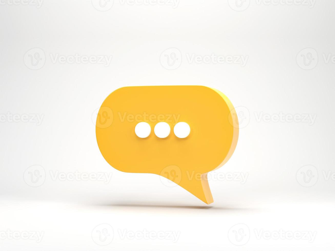representación 3d, ilustración 3d. icono de burbuja de chat aislado sobre fondo blanco. escritura mínima de chat amarillo. elemento de diseño para redes sociales, mensajes o comentarios. foto