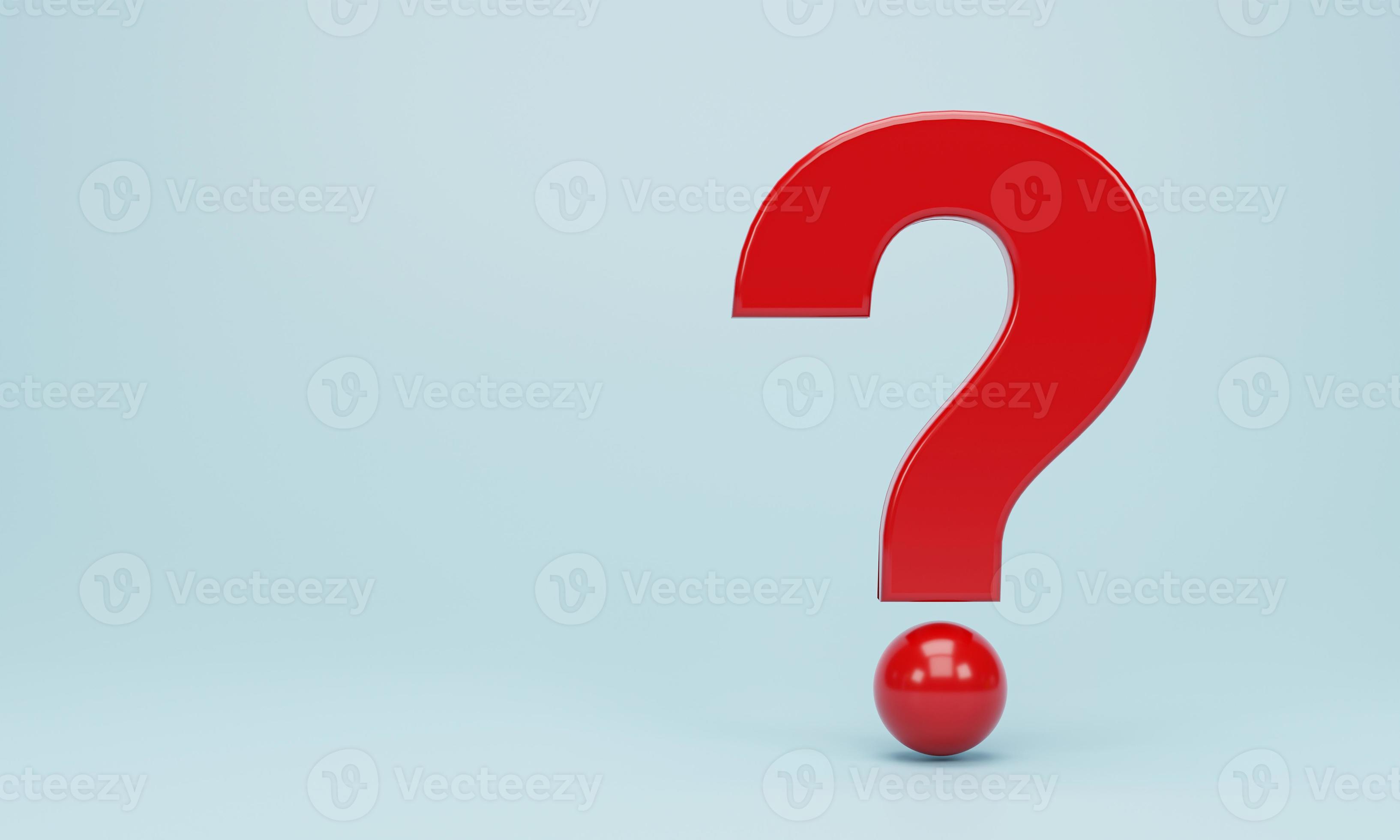 3D Rendering, 3d illustration. Red question marks icon on blue pastel
