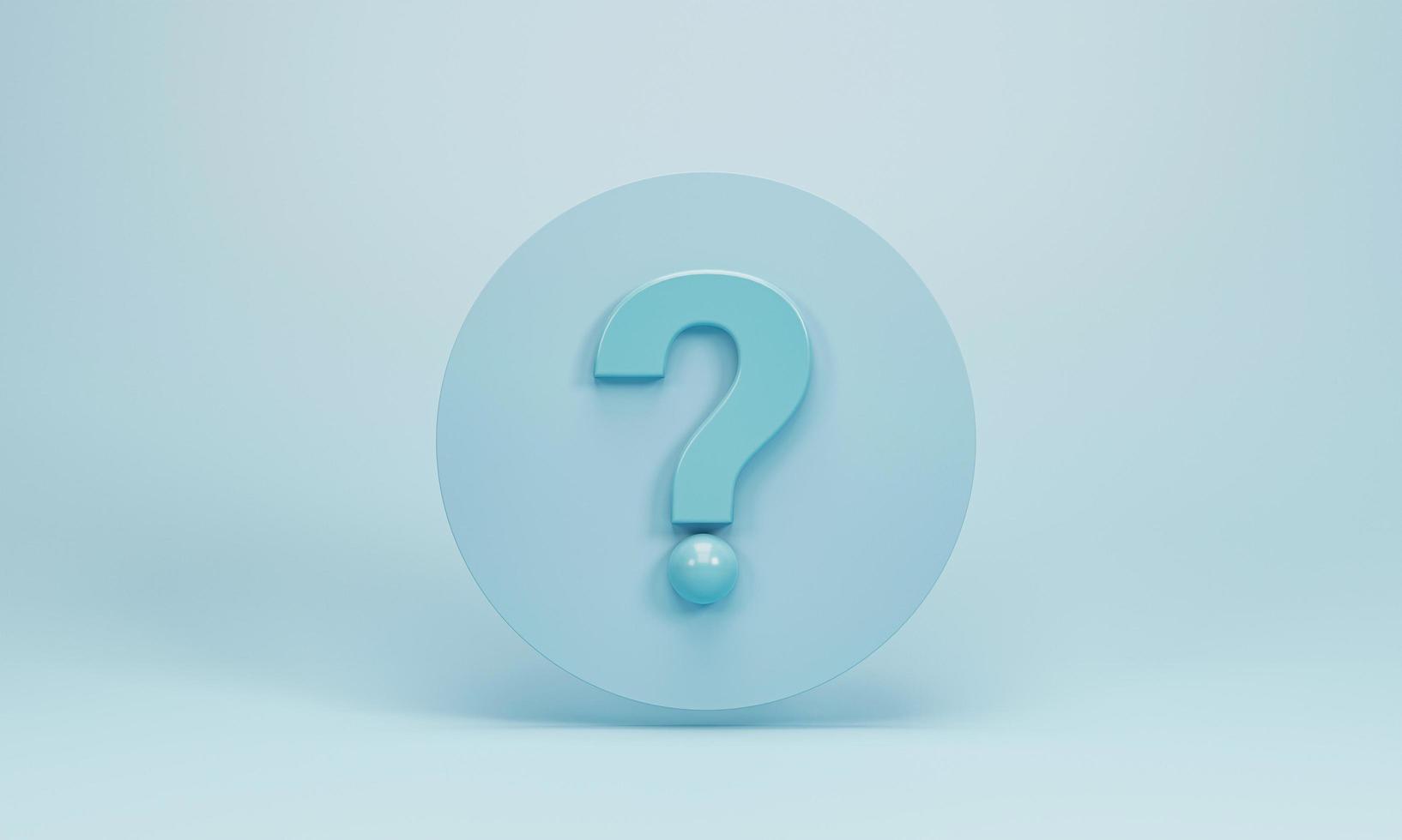 3D Rendering, 3d illustration. speech bubble with question marks icon on blue pastel background. FAQ and QA concept. photo