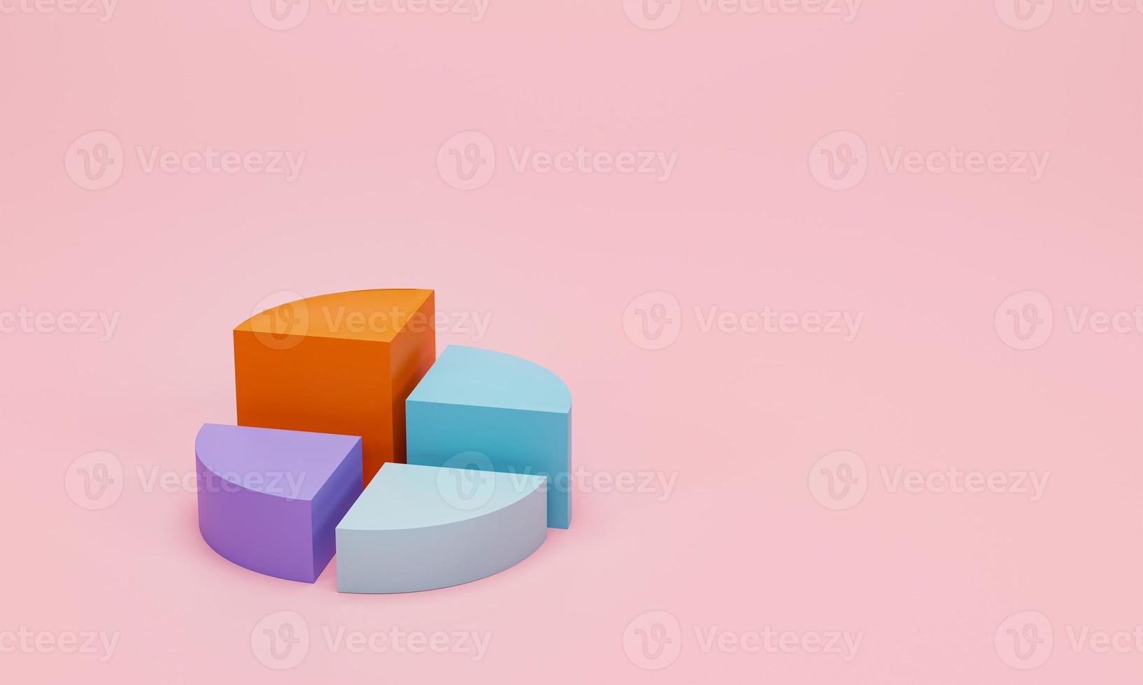 3D render, 3D illustration. Pie chart infographic icon. Simple circle diagram graph icon on pink pastel background. financial data presentation concept. photo