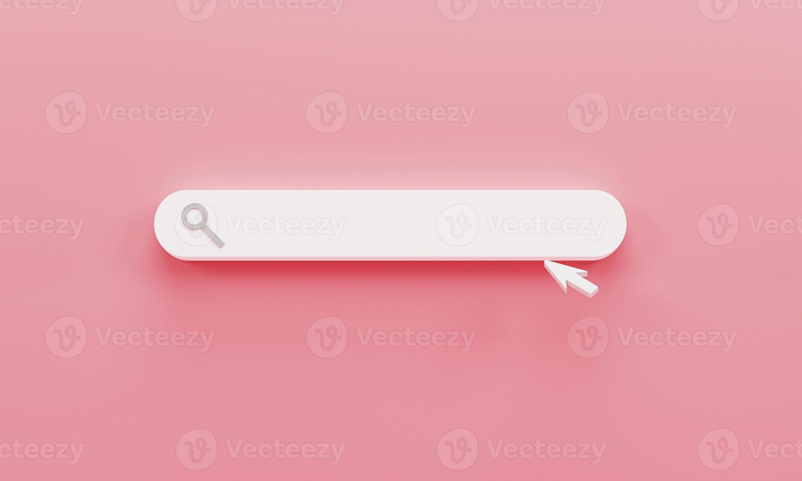 3d render 3d illustration. Minimal search bar element with arrow cursor on light pink background. Searching for website, cartoon style concept. photo