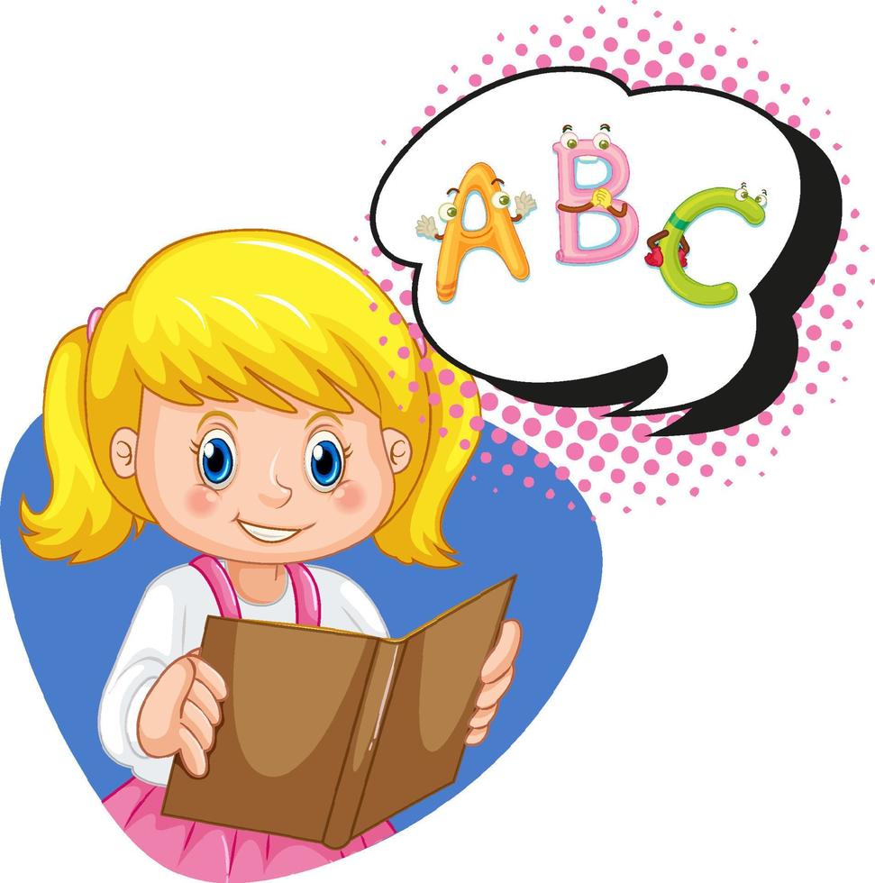 Girl reading book of english vector