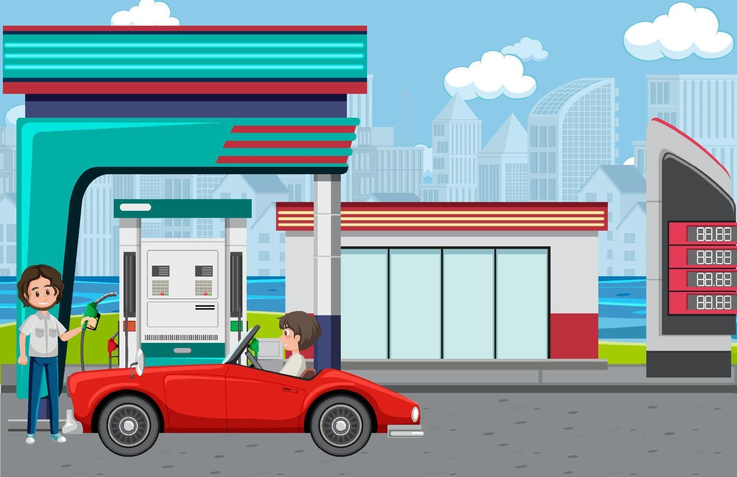 Gas station cartoon scene vector