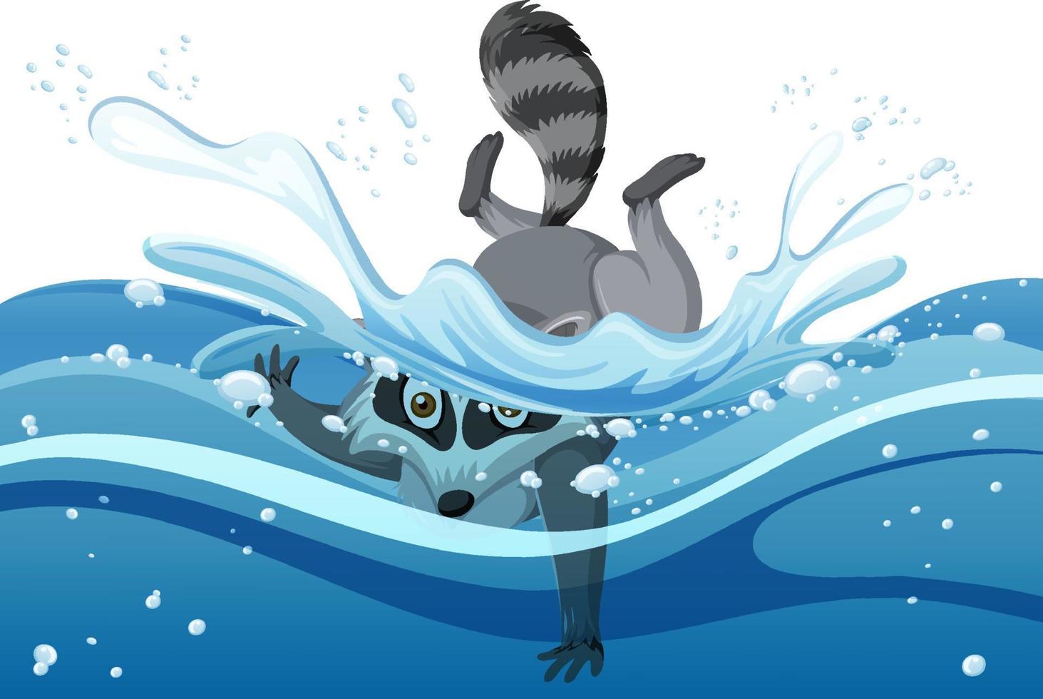 A water splash with raccoon on white background vector