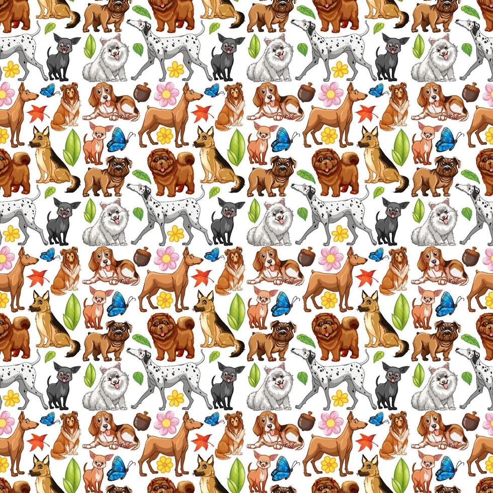 Seamless design with many cute dogs vector