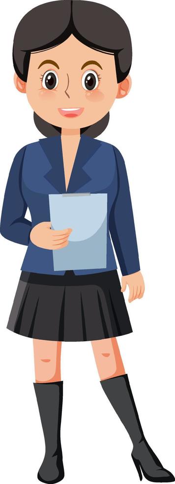 Businesswoman holding file in one hand vector