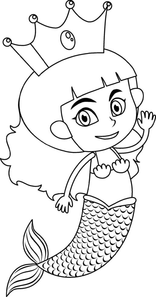 personaje de garabato blanco y negro de sirena vector