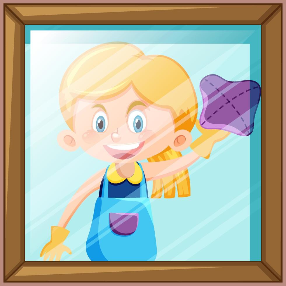 Girl cleaning mirror window vector