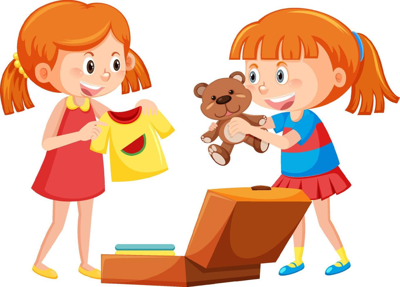 Cute girl folding clothes in the luggage vector