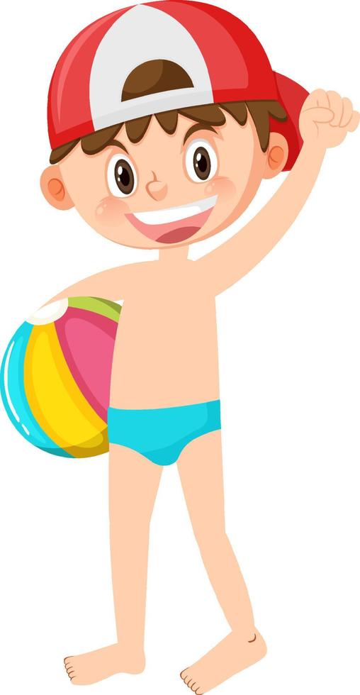 Kid holding beach ball on white background vector