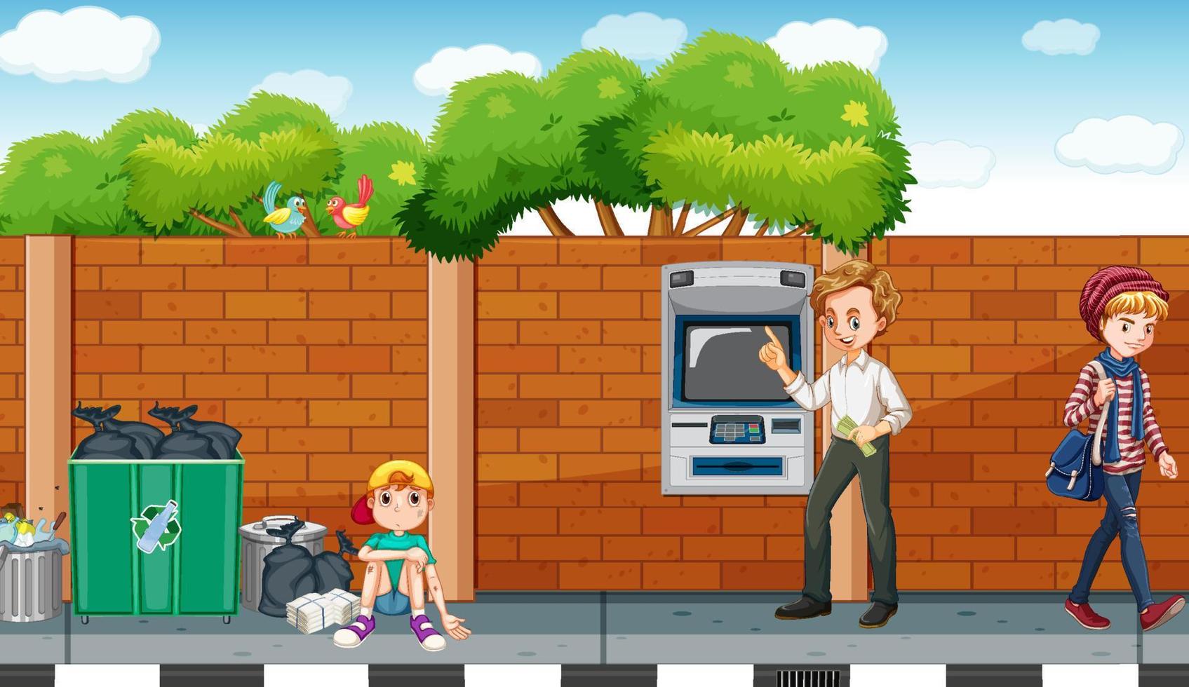 ATM machine street scene with people vector
