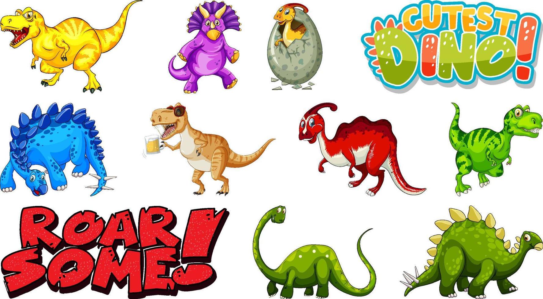 Font design and many dinosaurs vector