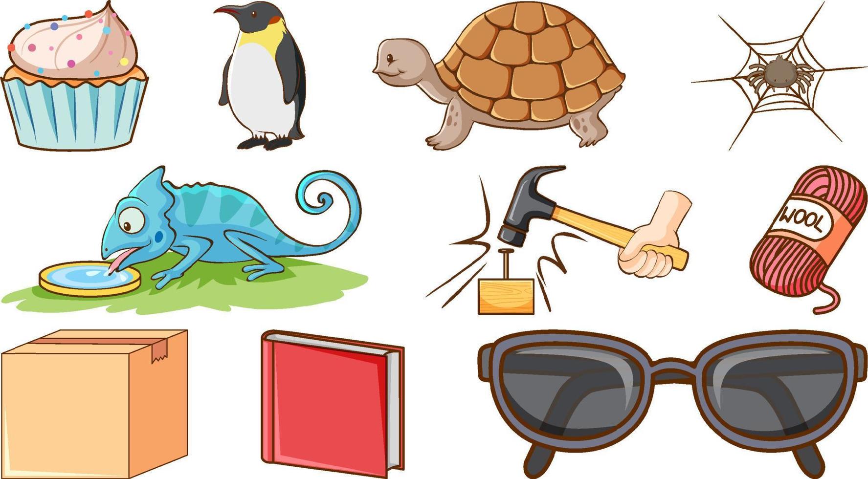 Set of animals and other objects vector