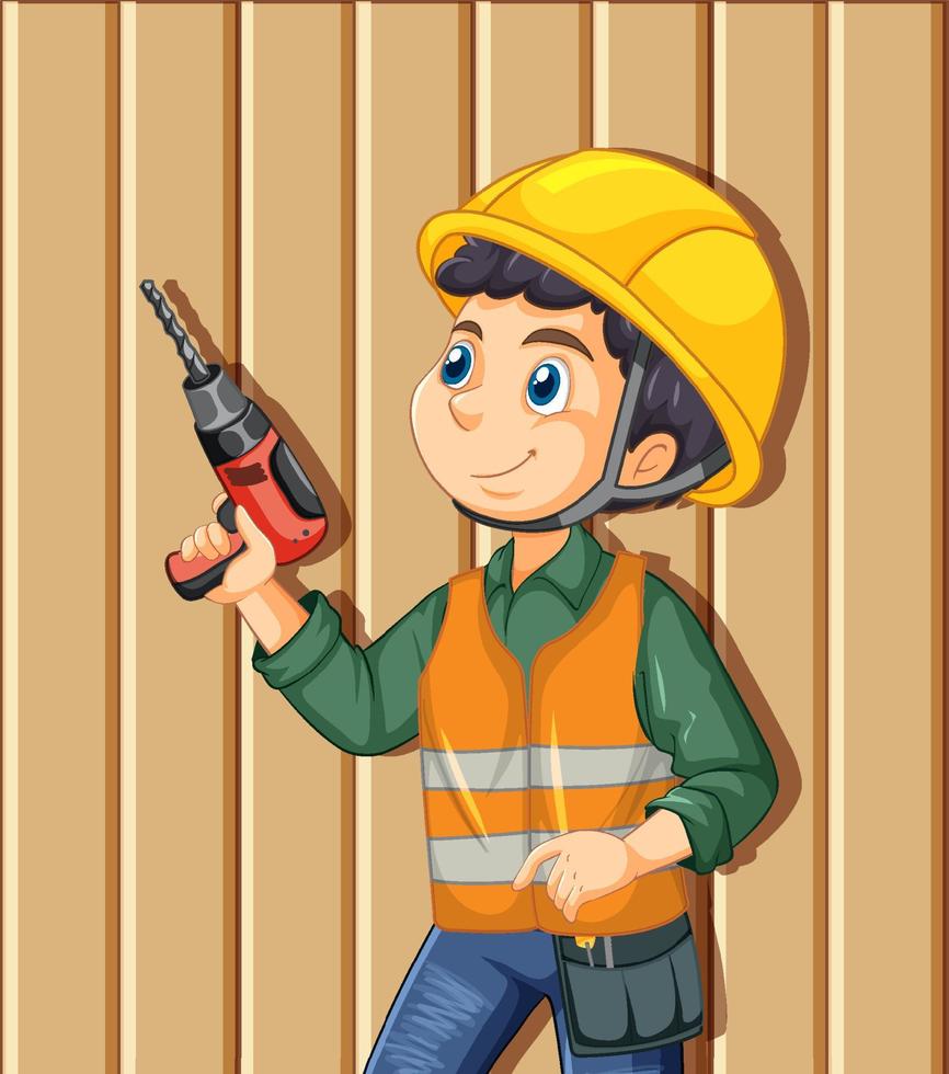 A construction worker holding drill vector