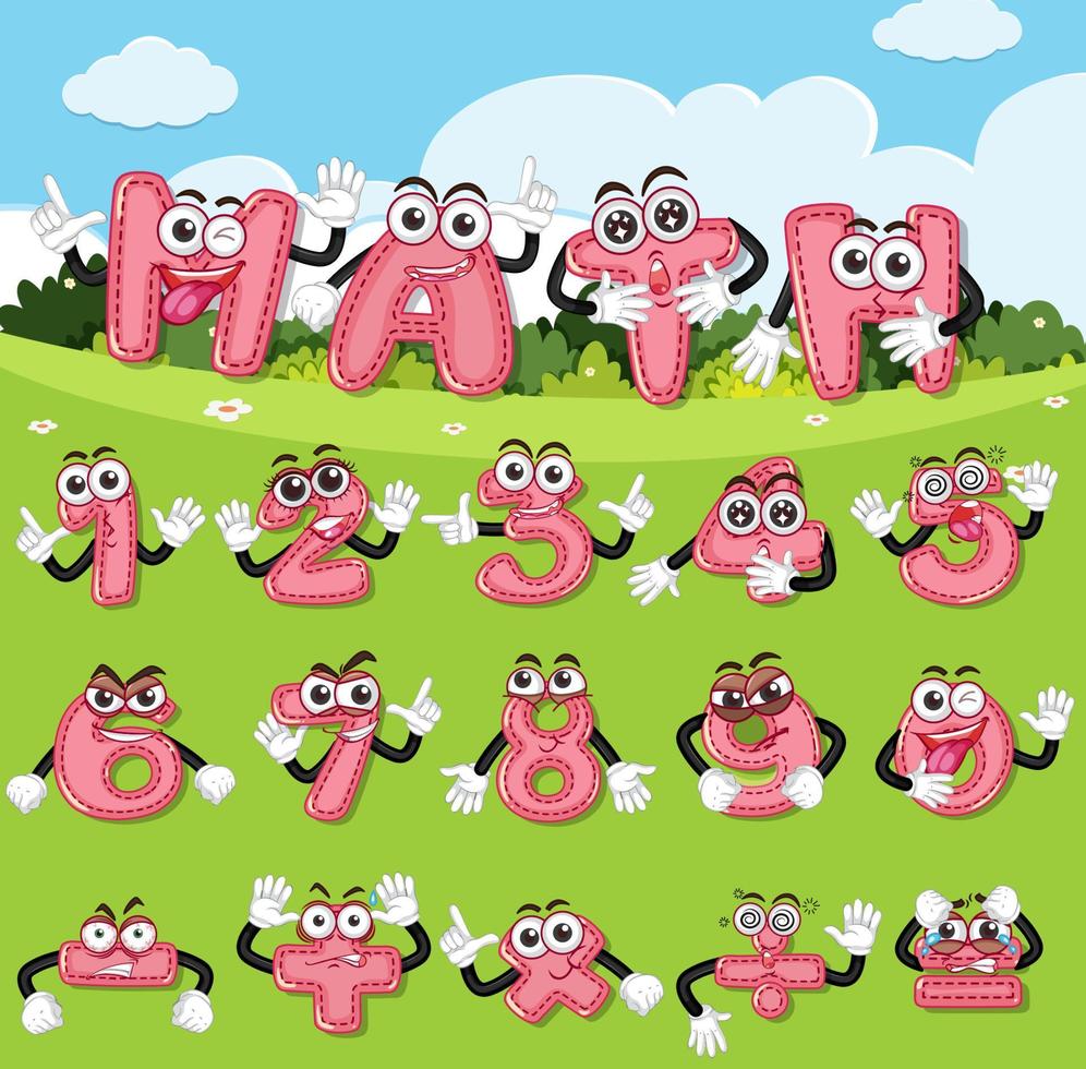 Counting numbers from zero to nine and math symbols vector