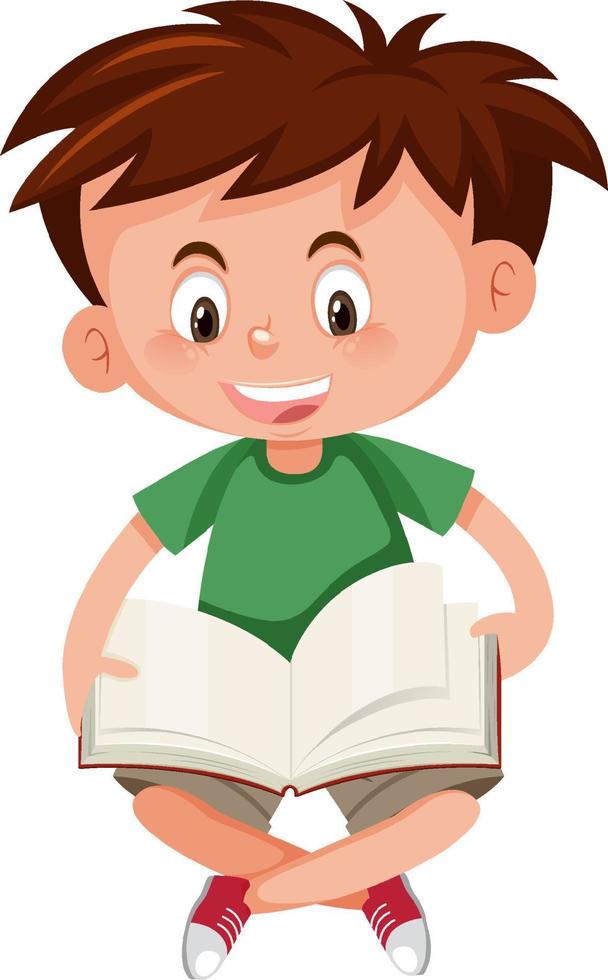 Boy reading a book on white background vector