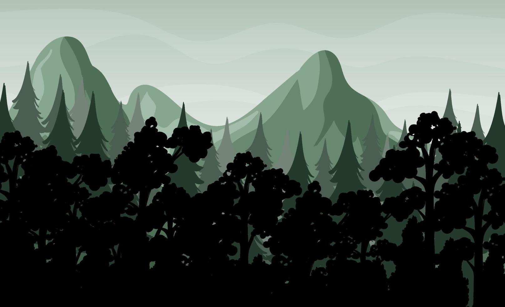 silueta, sombra, de, bosque, escena vector