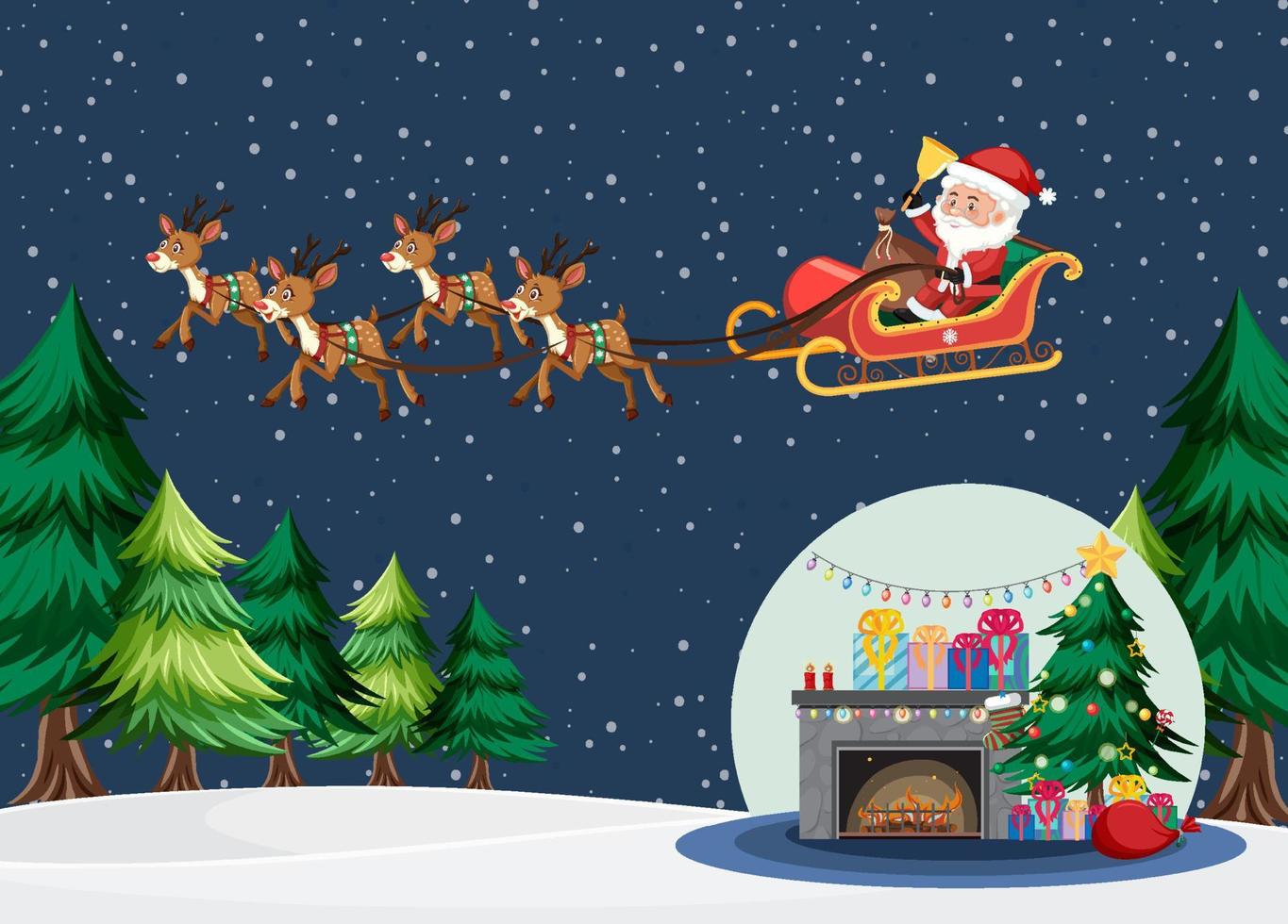 Christmas holidays with Santa on sleigh vector