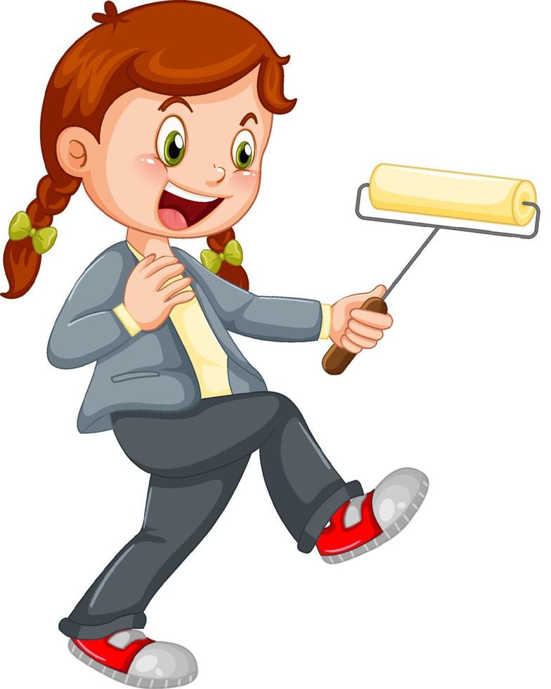 Little girl with paint roller vector
