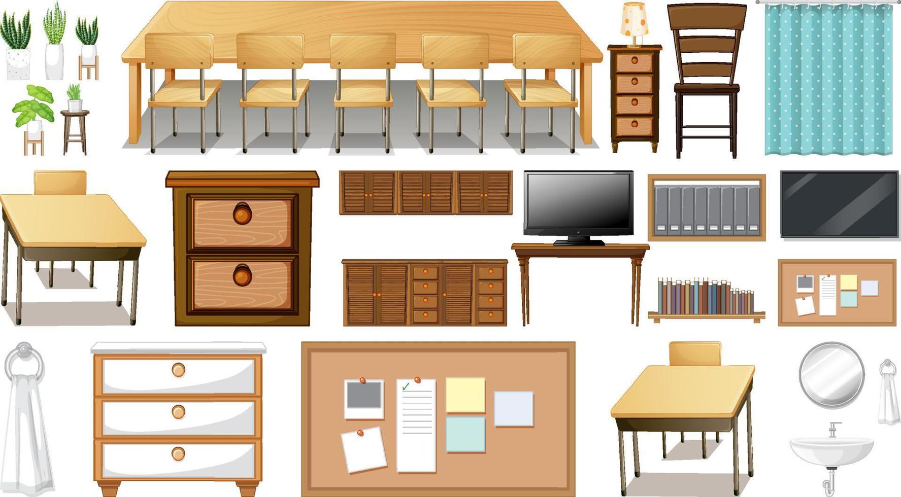 Furniture and household appliances on white background vector