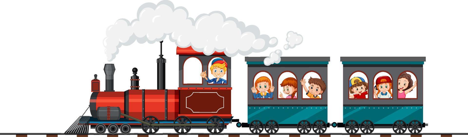 muchos niños viajando en el tren vector