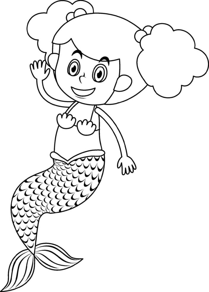 Mermaid black and white doodle character vector