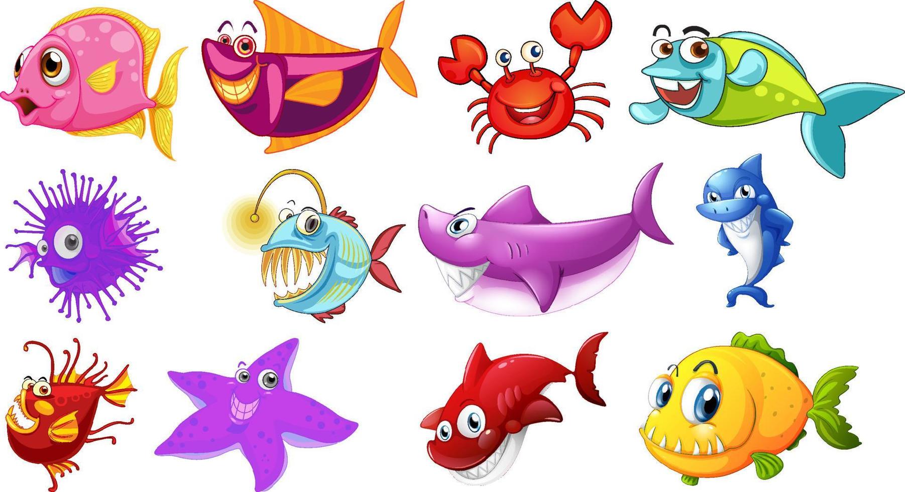 Sea animals cartoon collection vector