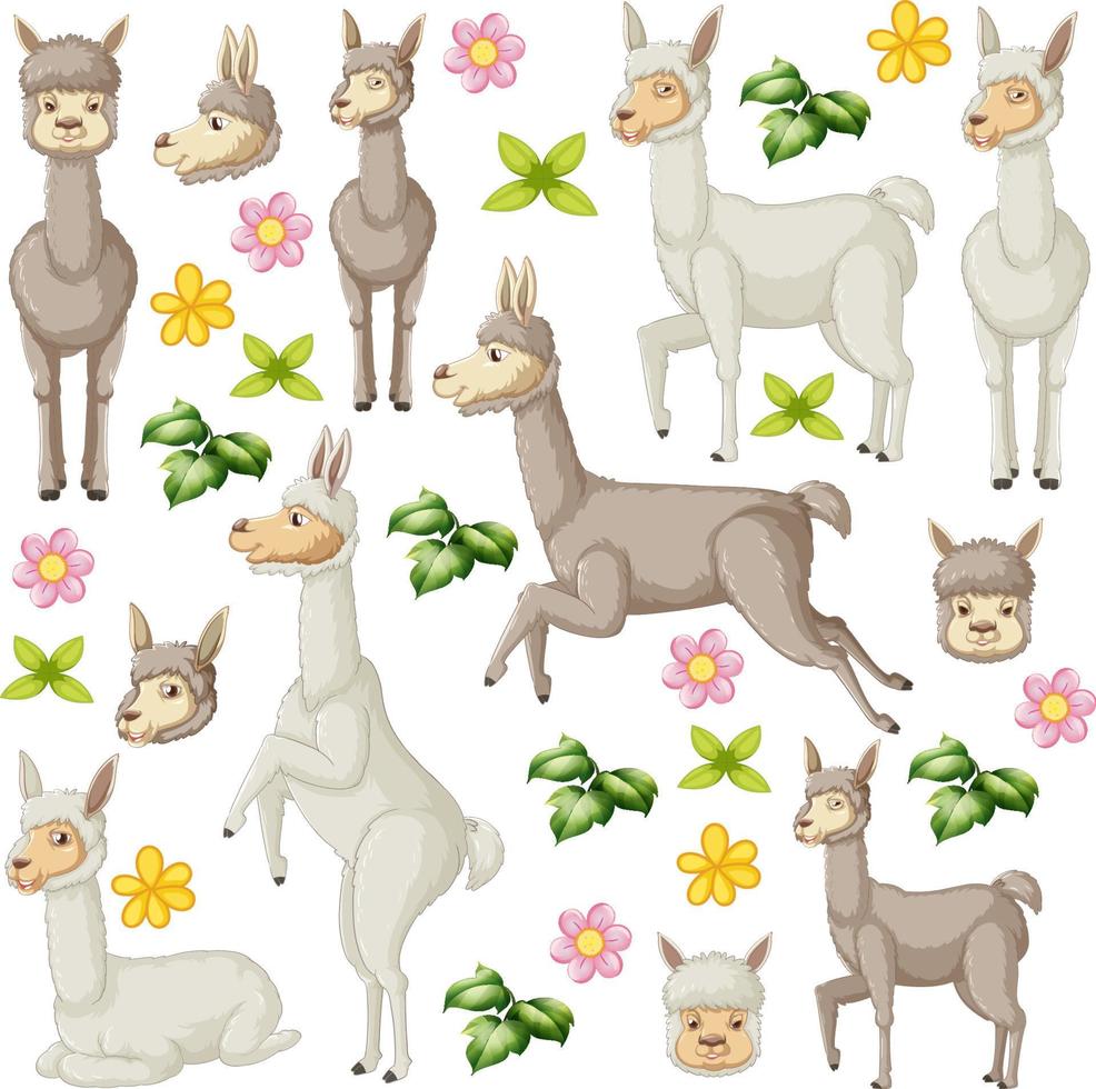 Seamless pattern with cute alpacas vector
