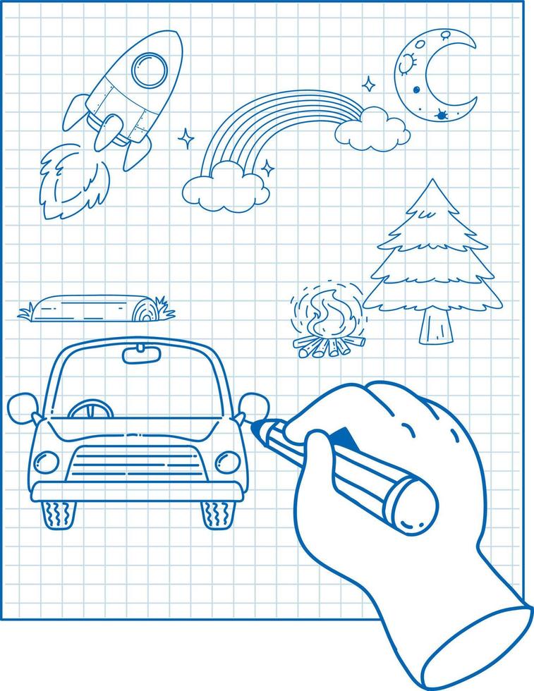 conjunto de objetos simples de dibujo a mano para niños vector