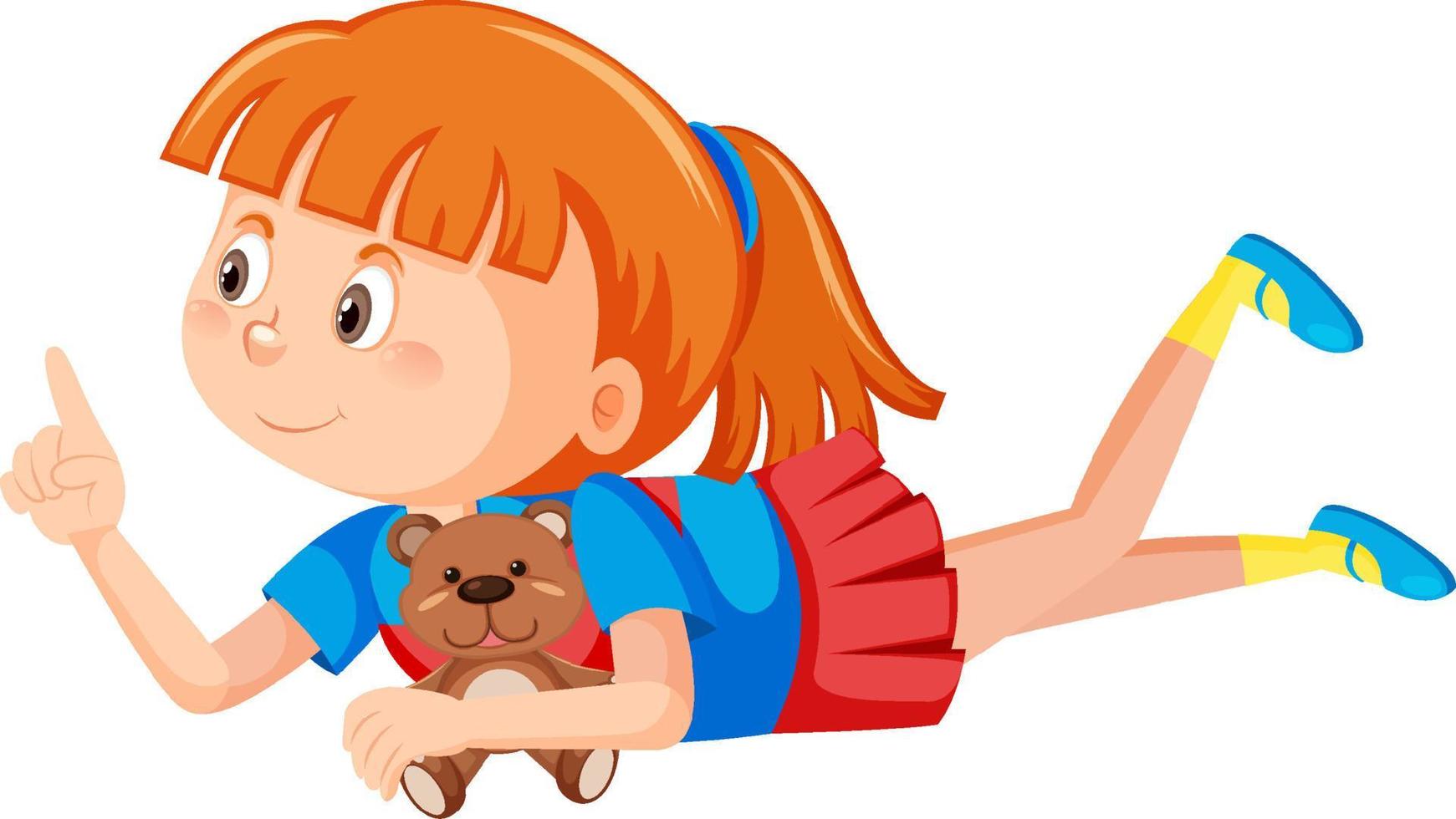 feliz, niña, tenencia, osito de peluche vector