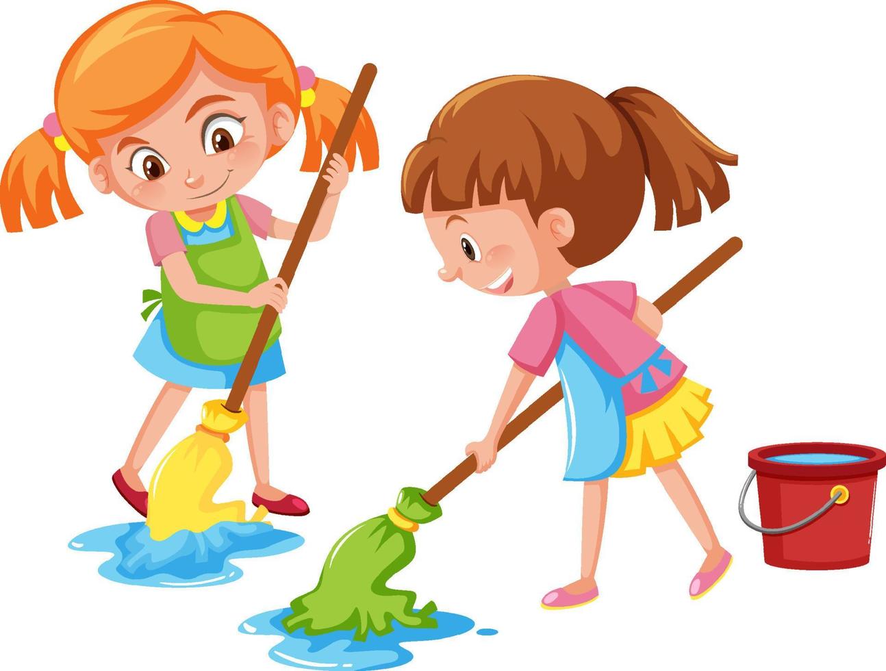 Girl mopping the floor on white background vector