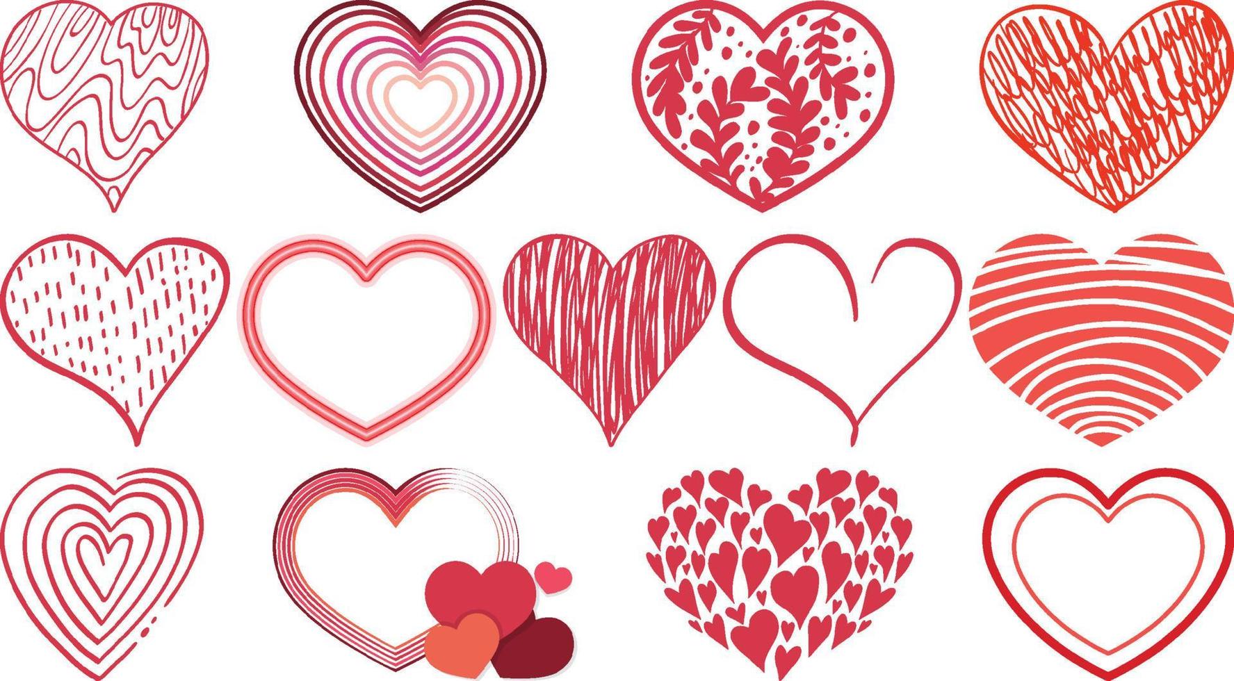 Different style of hearts isolated on white background vector