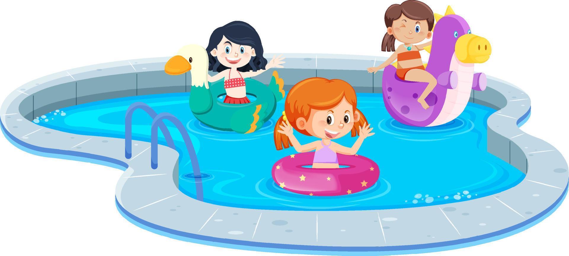 niños en la piscina sobre fondo blanco vector