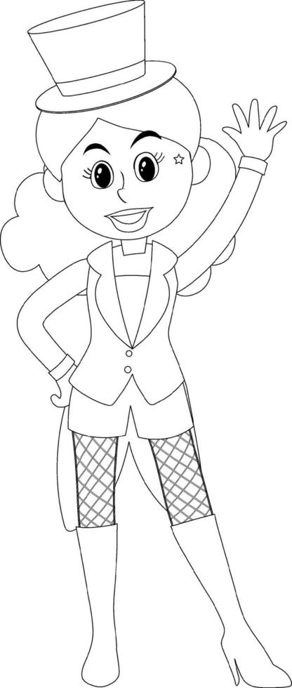 Circus woman black and white doodle character vector