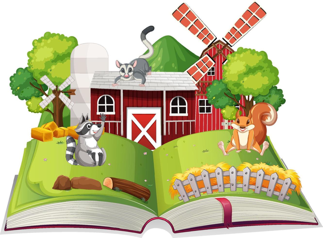 Opened fantasy book with cute animals vector