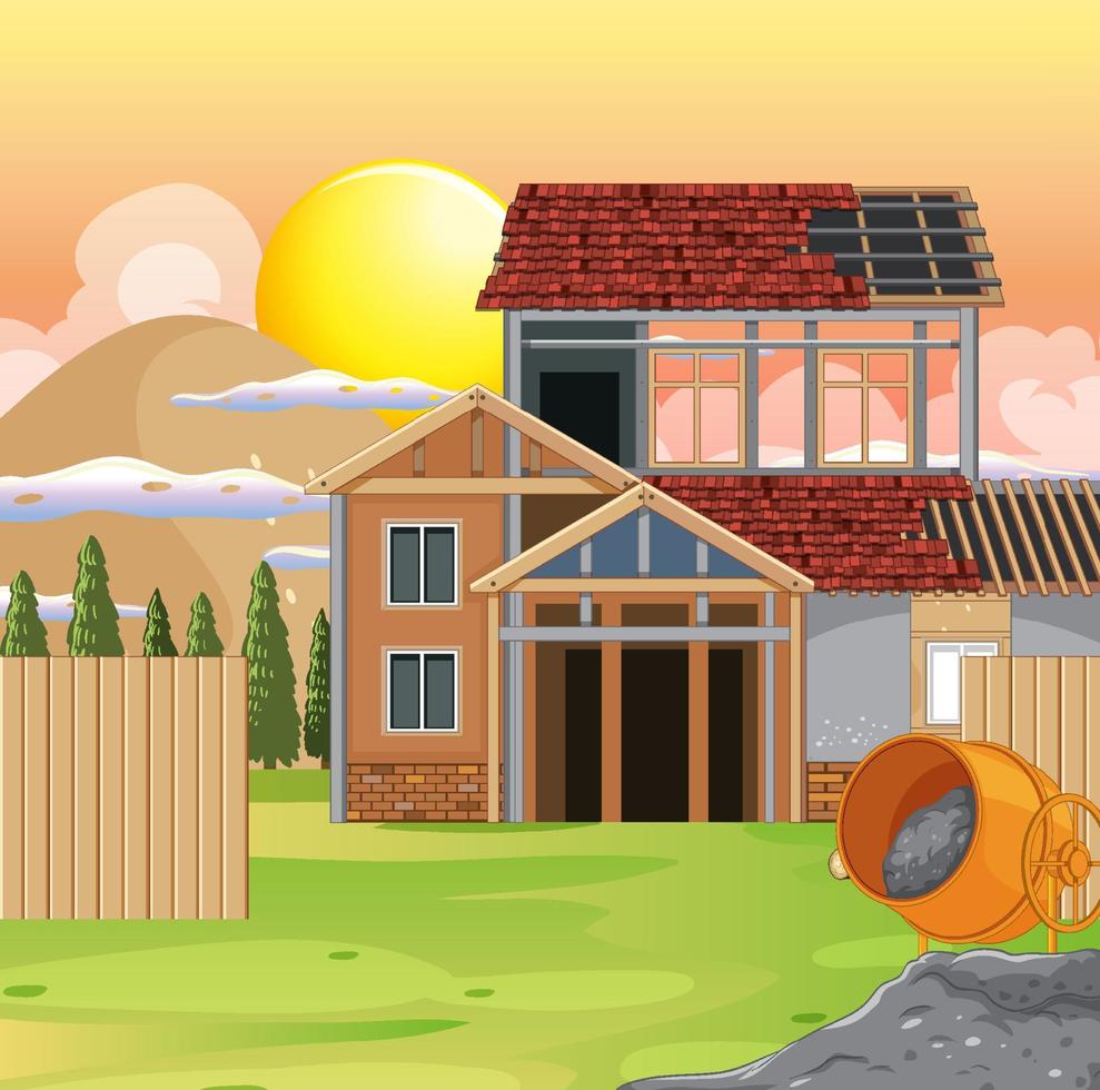 Building construction site scene vector