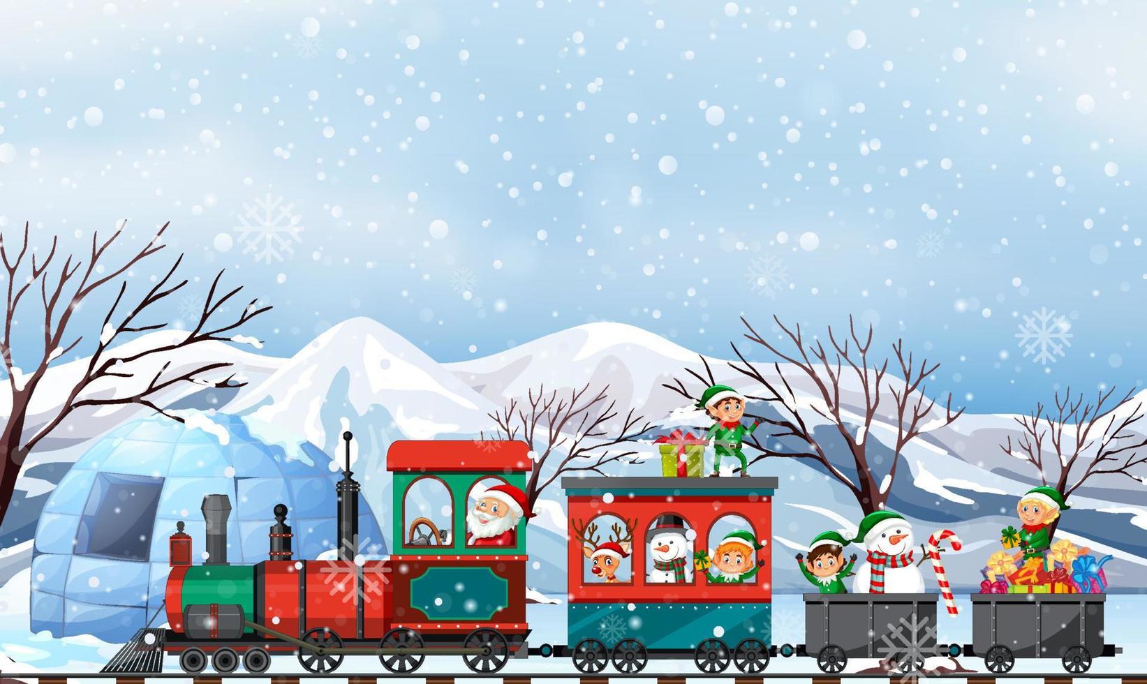 Santa and christmas elf on the train vector