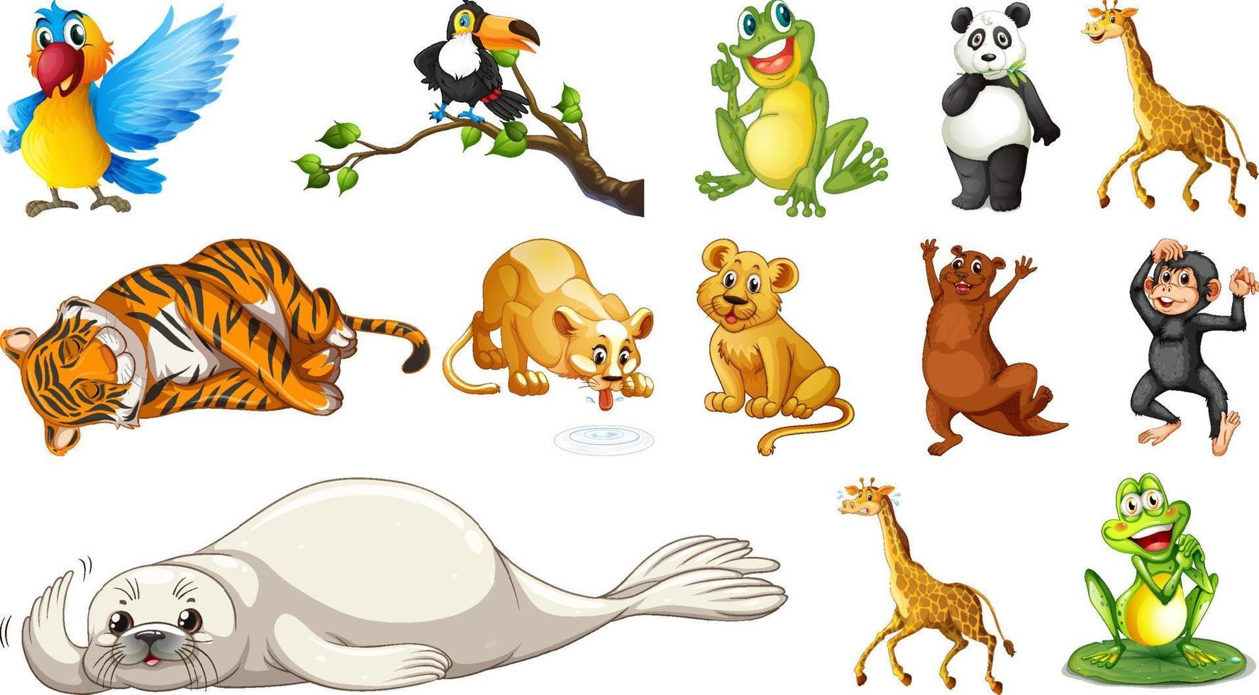 animales salvajes sobre fondo blanco vector