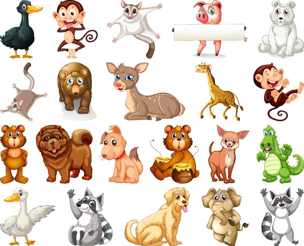 Set of animal cartoon character vector