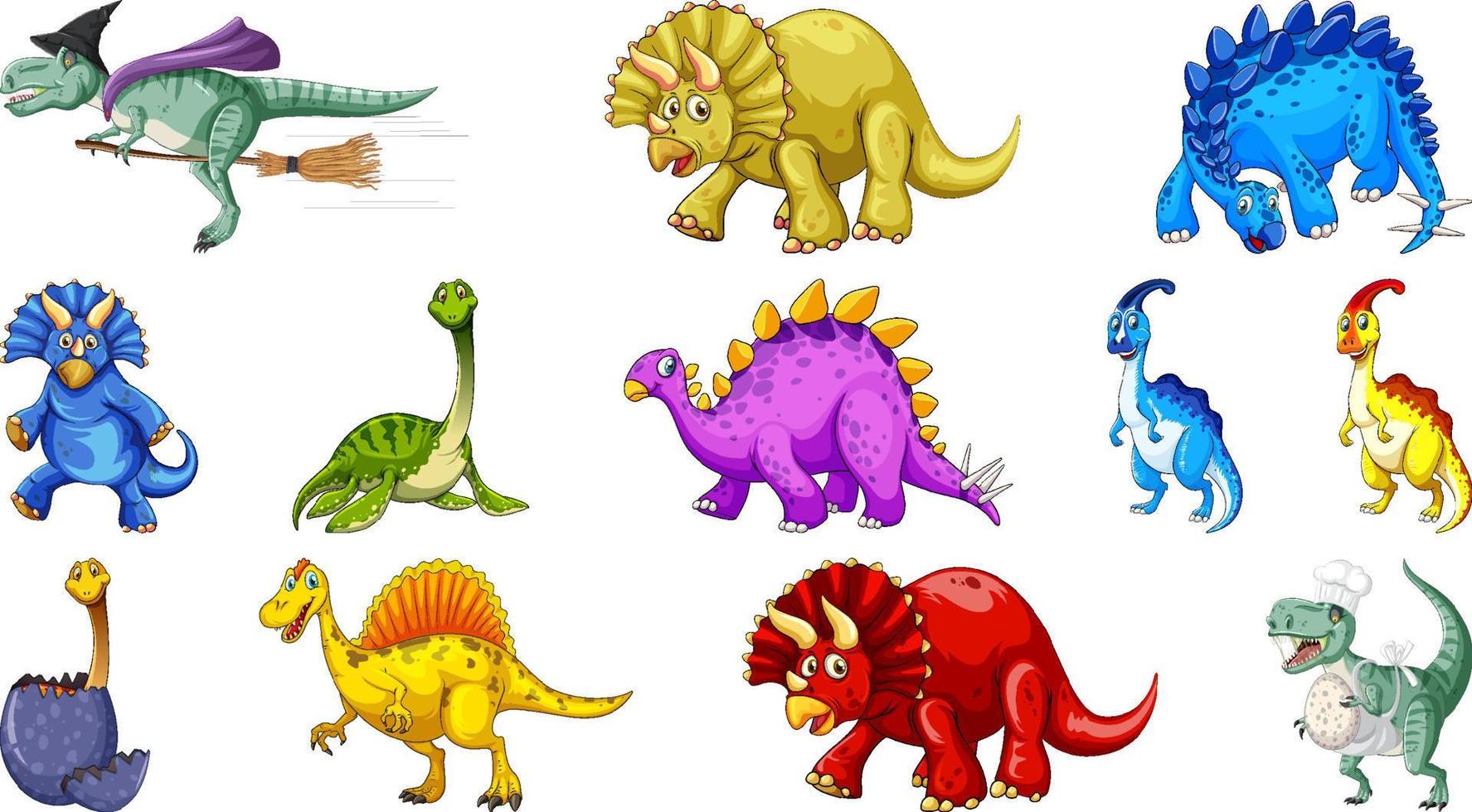 muchos dinosaurios sobre fondo blanco vector