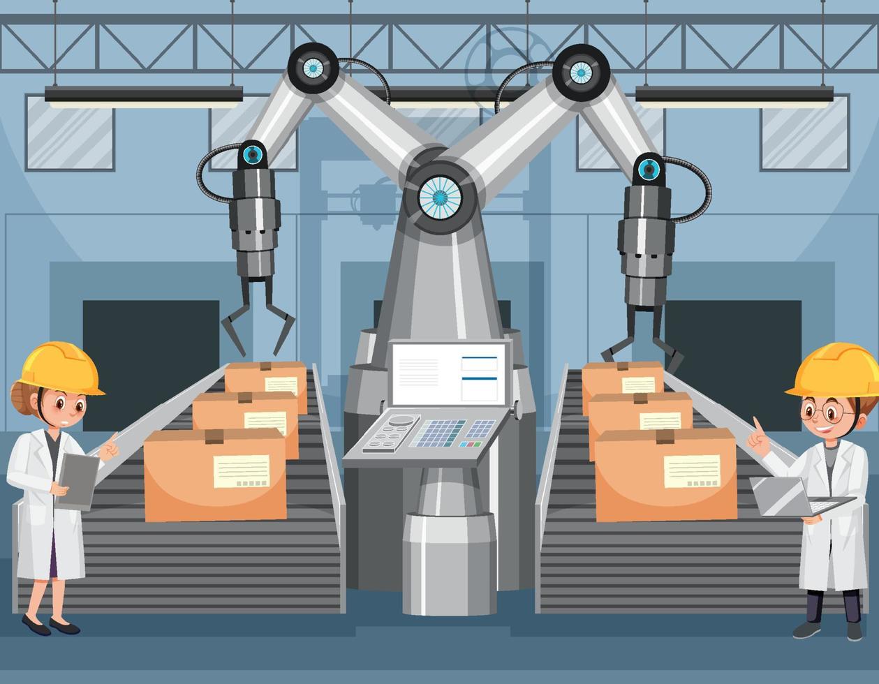 Automation industry concept with assembly line robots vector