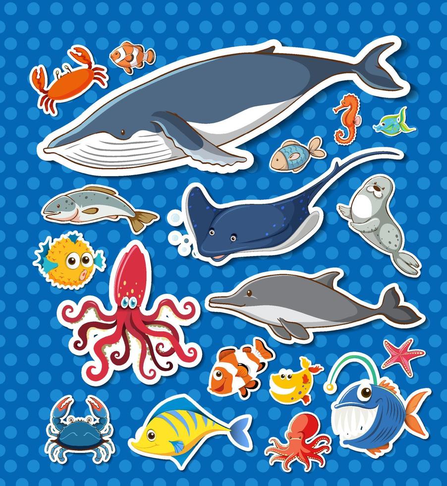 paquete de pegatinas de diferentes animales marinos vector